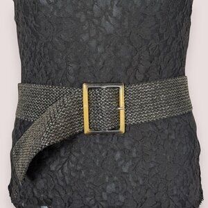 V. Woven Faux Raffia Buckled Belt